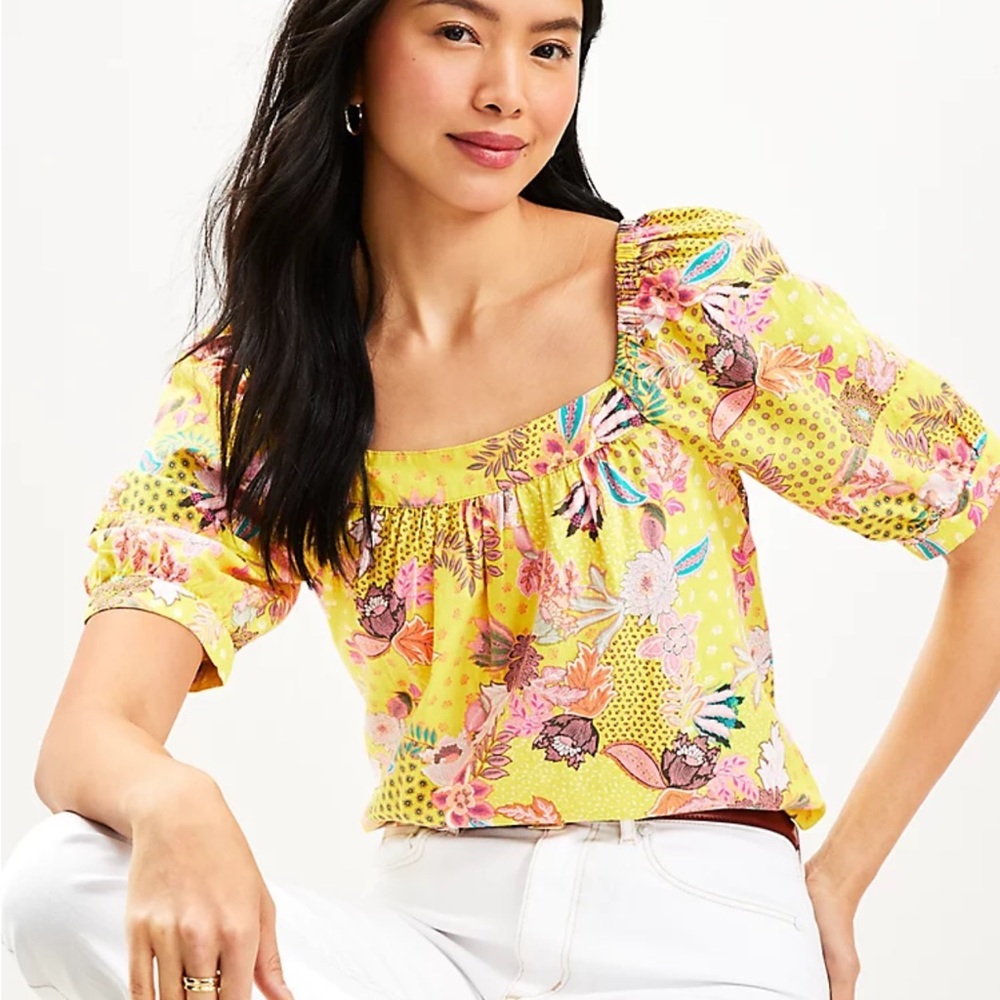 Floral Patchwork Puff Sleeve Blouse - image 1